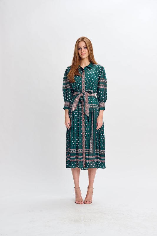 MW Deep Green w Pink Paisley Dress 334690