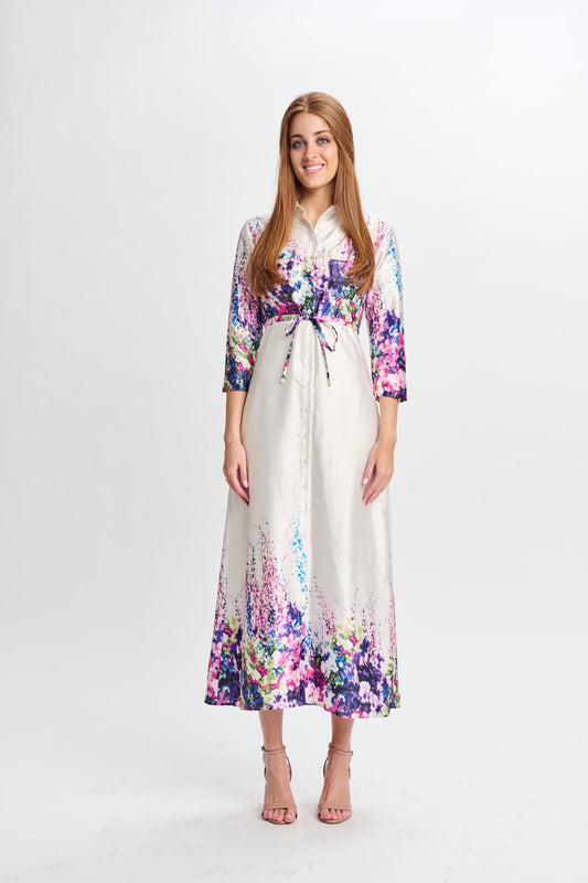MW Off White Satin w Floral Splatter Dress 334782