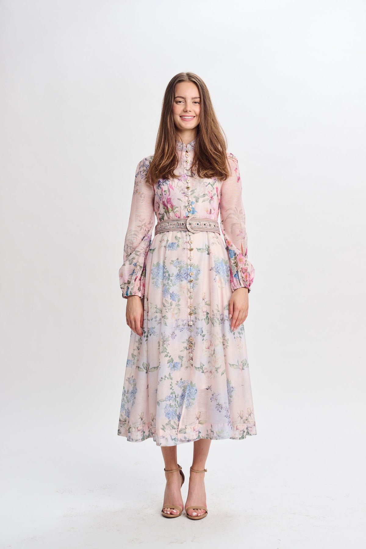 MW Baby Pink w Pastel Flower Linen Dress 335012
