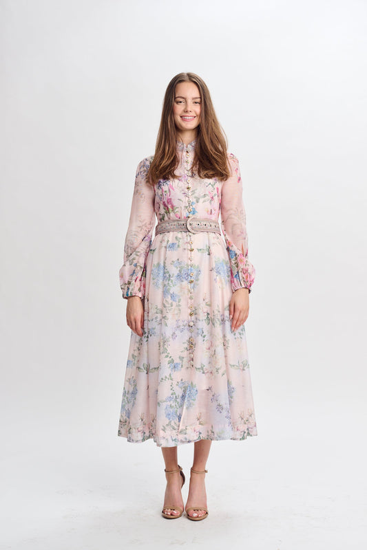 MW Baby Pink w Pastel Flower Linen Dress 335012