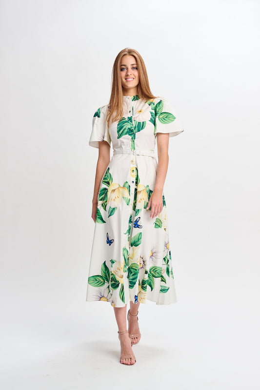 MW White w Yellow flowers and Blue Butterflies Dress 335036