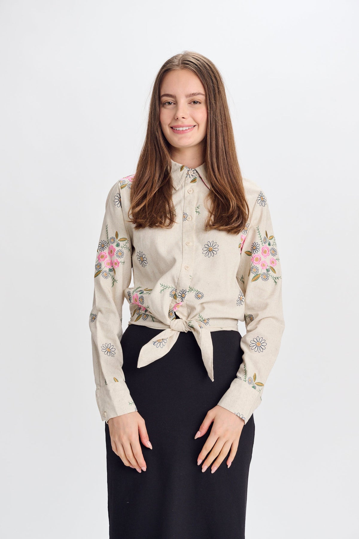 MW Embroidered Linen Button Down Shirt CE#4520