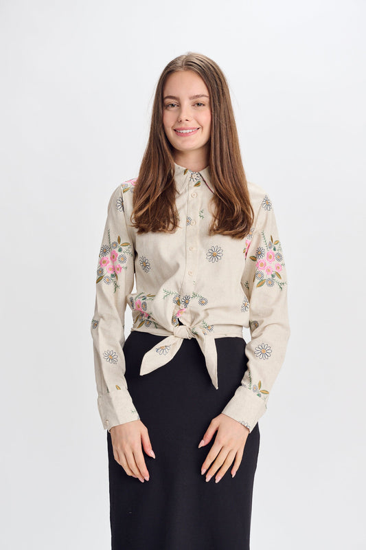 MW Embroidered Linen Button Down Shirt CE#4520