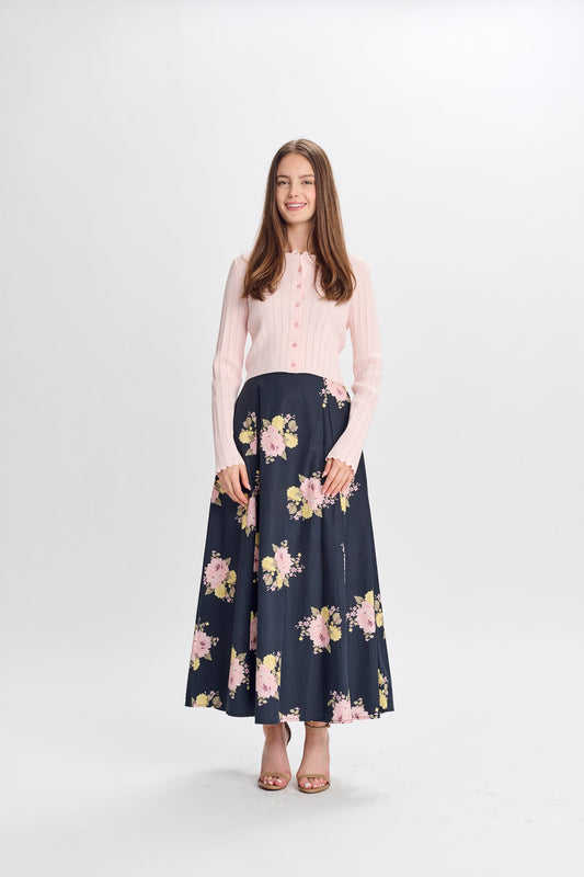 MW Black w Pink & Yellow Flowers Skirt 335030