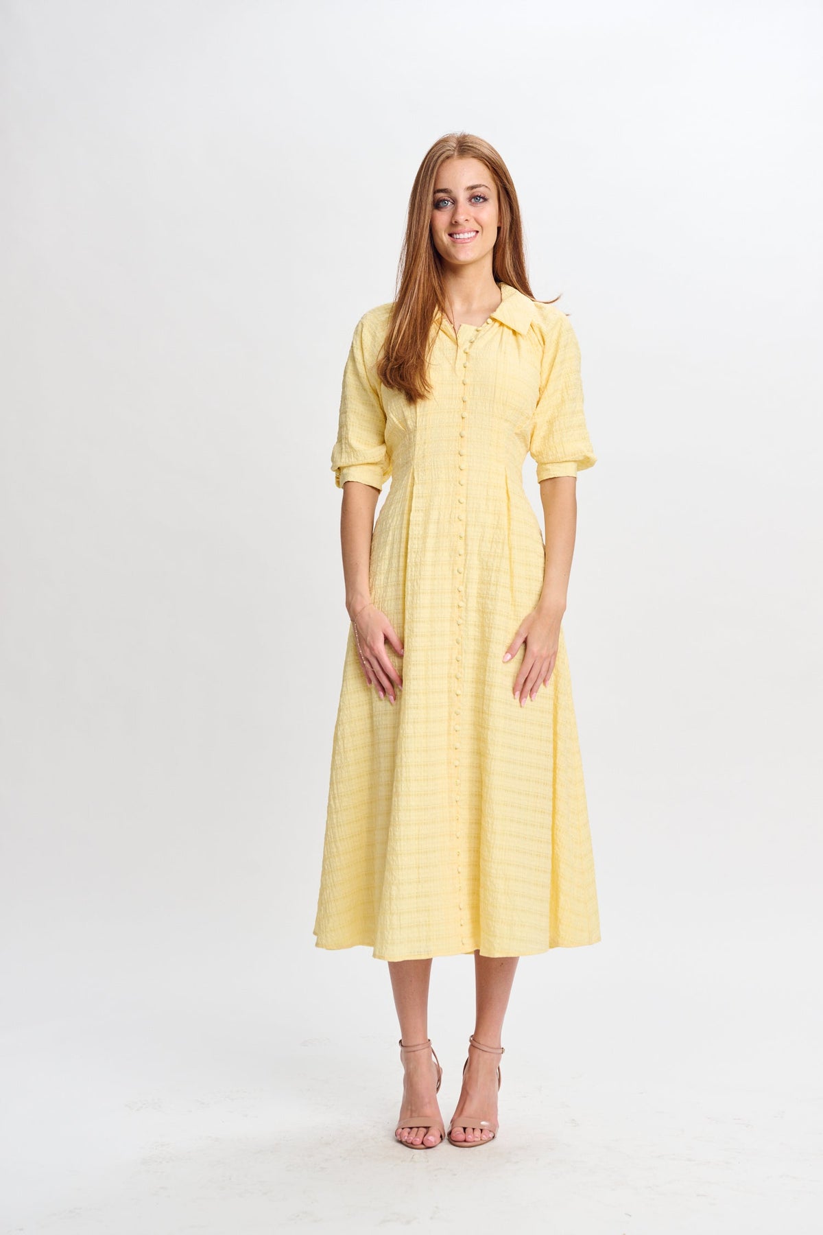 MW Yellow Crinkle Button Down Dress 444696