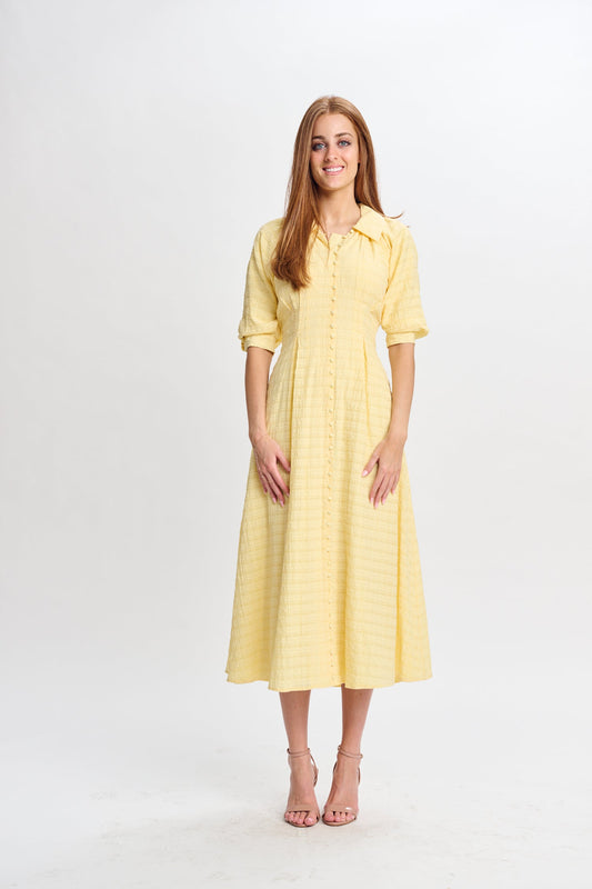 MW Yellow Crinkle Button Down Dress 444696