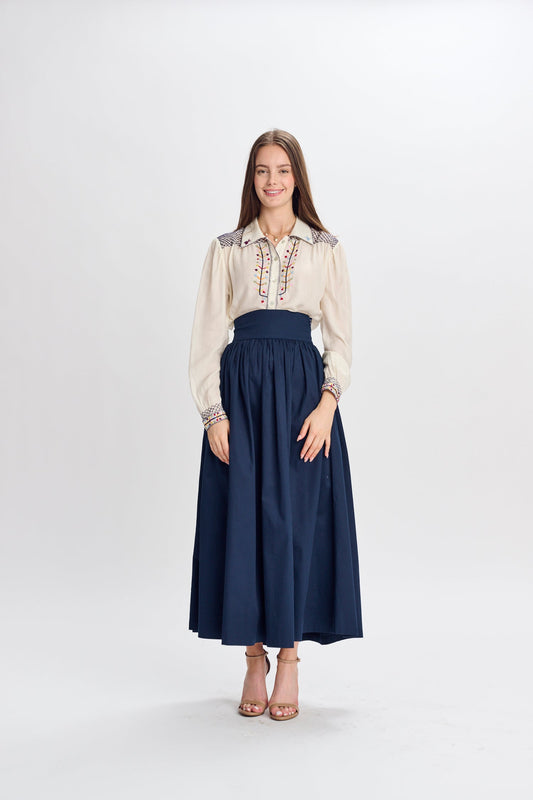 MW Ivory w Rainbow Embroidery Button Down Top 334959