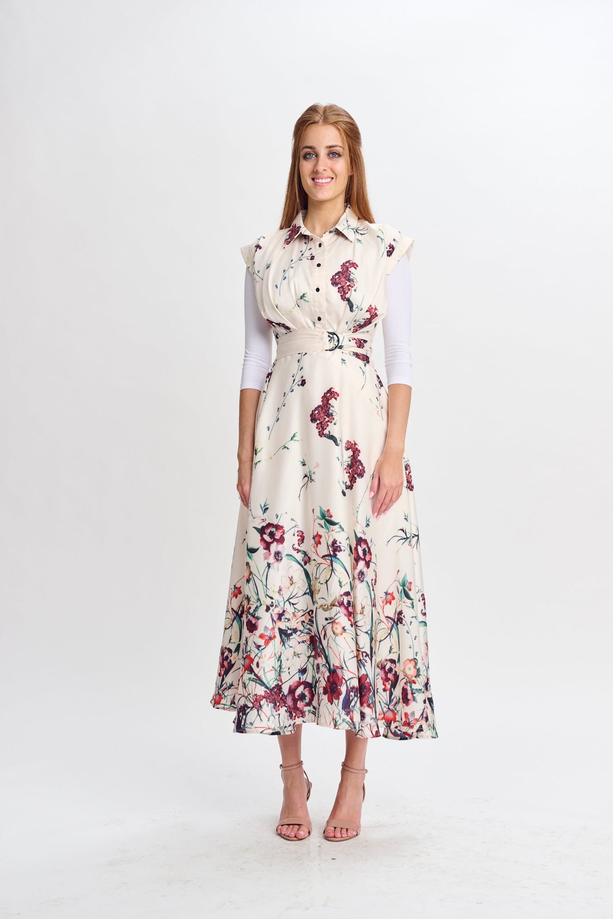 MW Ivory Satin w Burgundy Floral Dress 334773