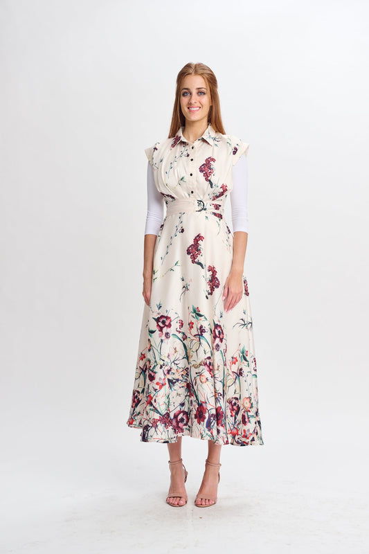 MW Ivory Satin w Burgundy Floral Dress 334773