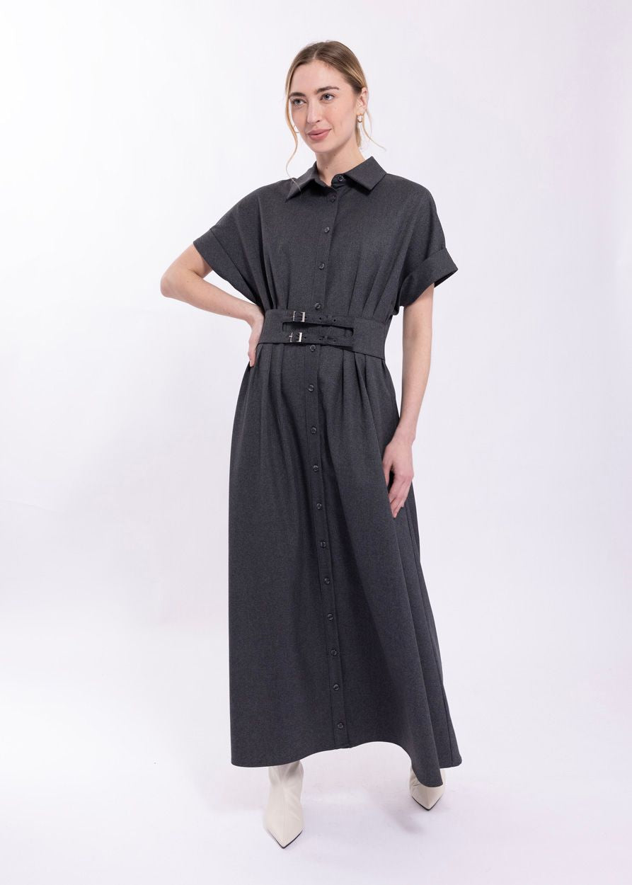 Double Belt Cap Sleeve Midi