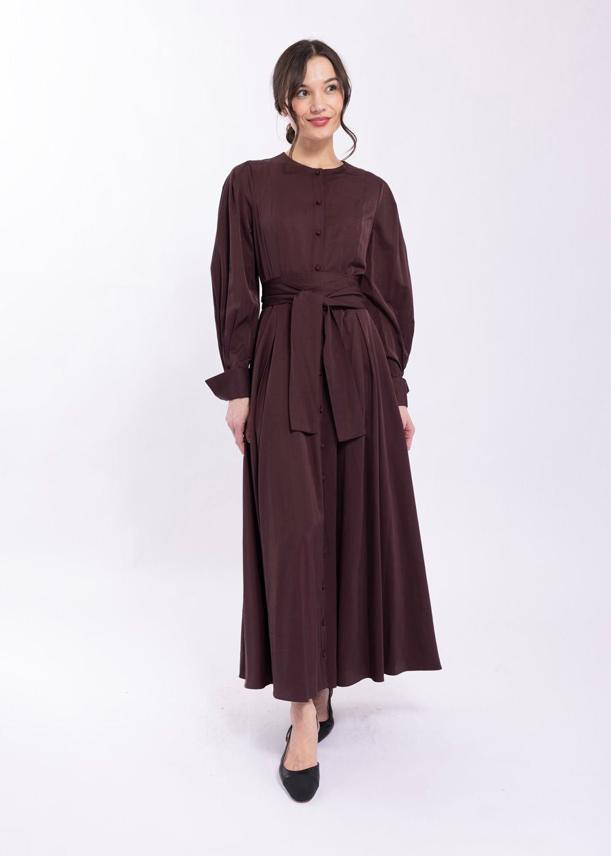 Silky Godet Neck Tie Dress