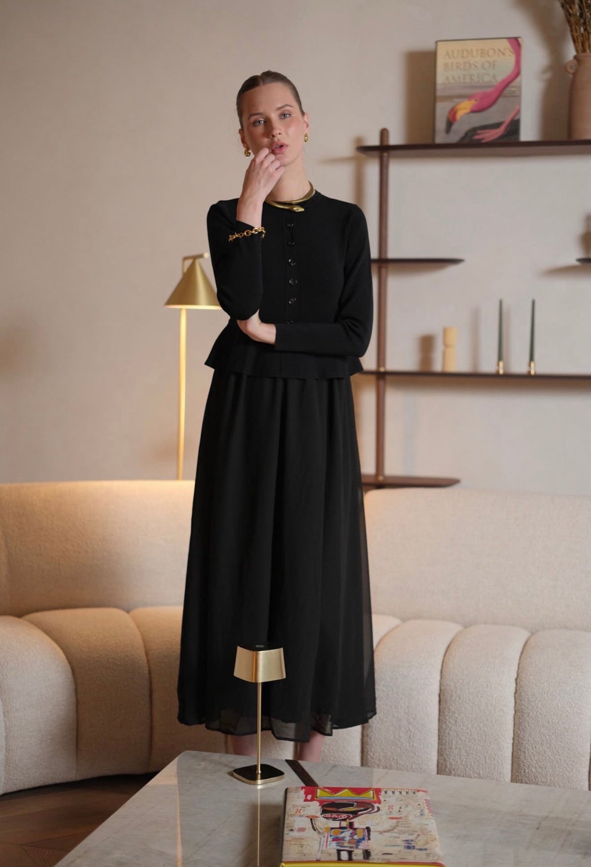 Bliss Peplum Chiffon Combo Dress Black