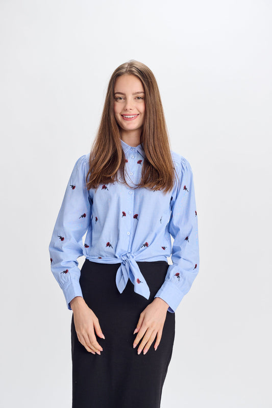 MW Blue Button Down Shirt w Roses 334506
