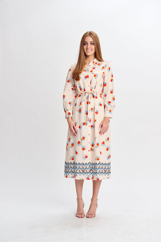 MW Apricot Linen w Orange Blue Splat Dress 334685