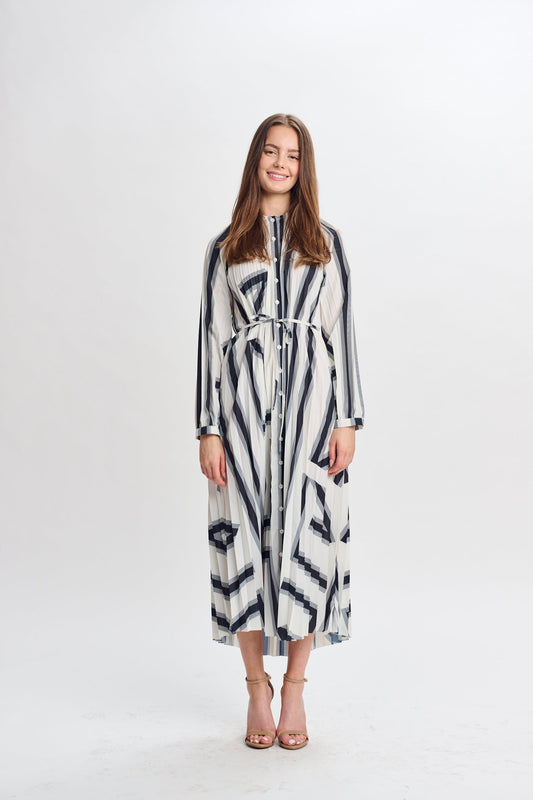MW Black White Fully Pleated Dress 994789