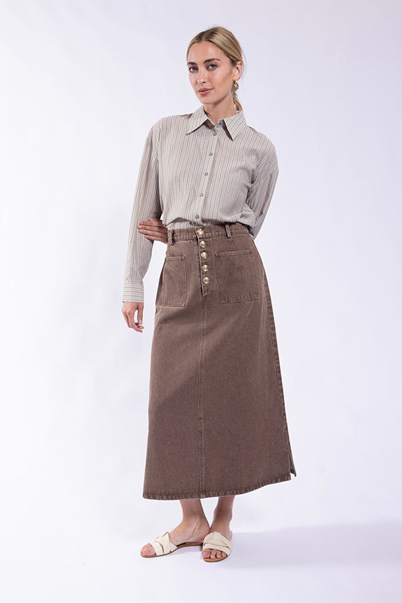O&E Button Fly Twill Skirt