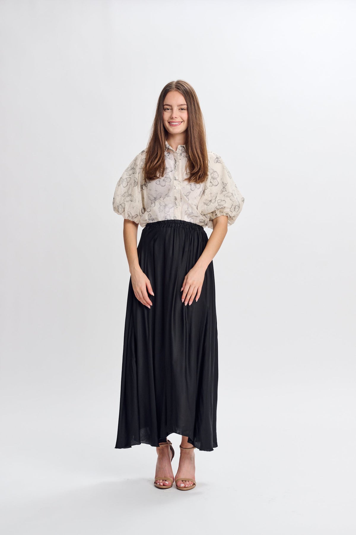 MW Black Satin A-Line Skirt 444915