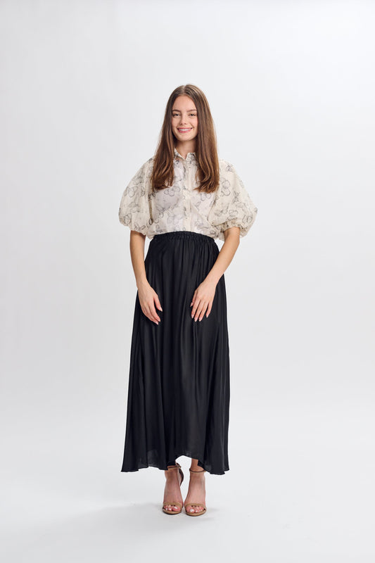 MW Black Satin A-Line Skirt 444915