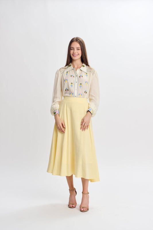 MW Pale Yellow w Green Embroidery Top 334988
