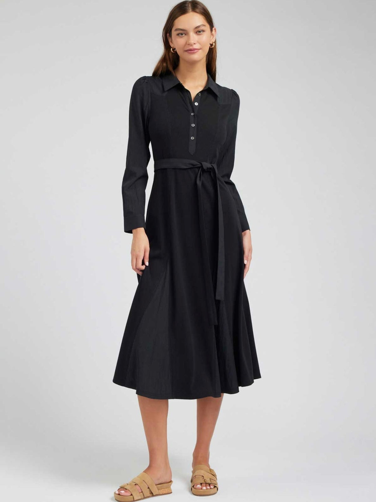 Current Air Mixed Fabric Collared Midi Dress
