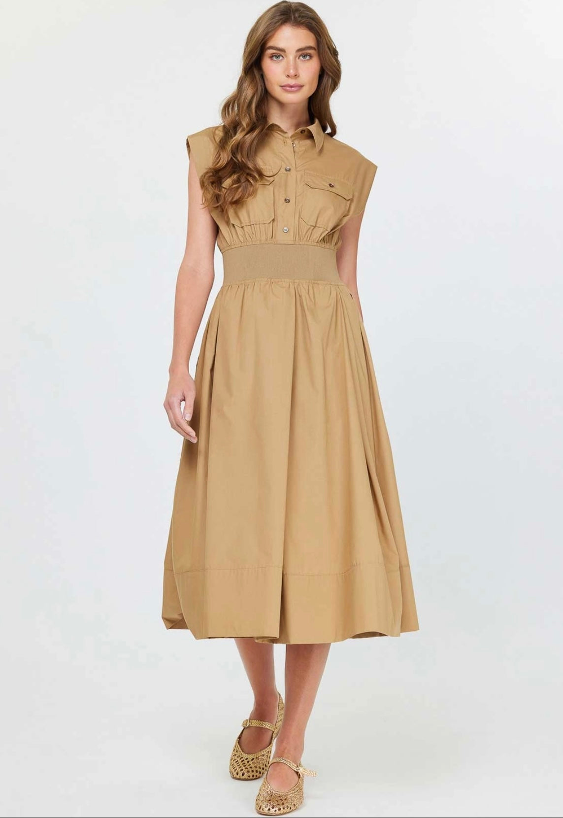 Current Air Cap Sleeve Midi Length Shirt Dress