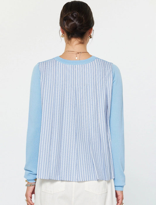Current Air Mixed Media Knit & Pleated Back Top