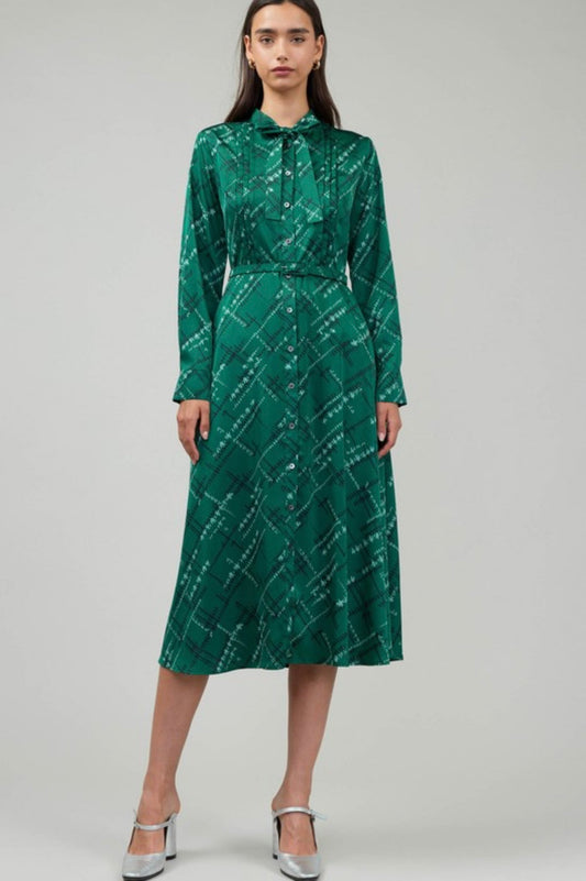 Current Air Teal Green Plaid Printed Button Down Dress