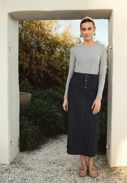Bliss Denim Stretch Skirt Pinstripe