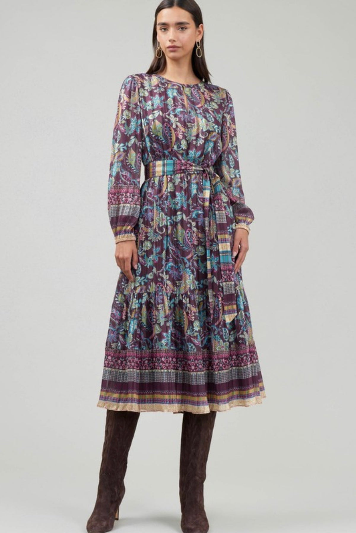 Current Air Paisley Border Printed Midi Dress