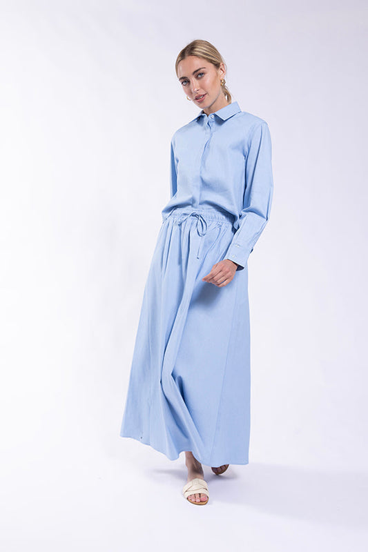 O&E Chambray Maxi Skirt w Drawstring