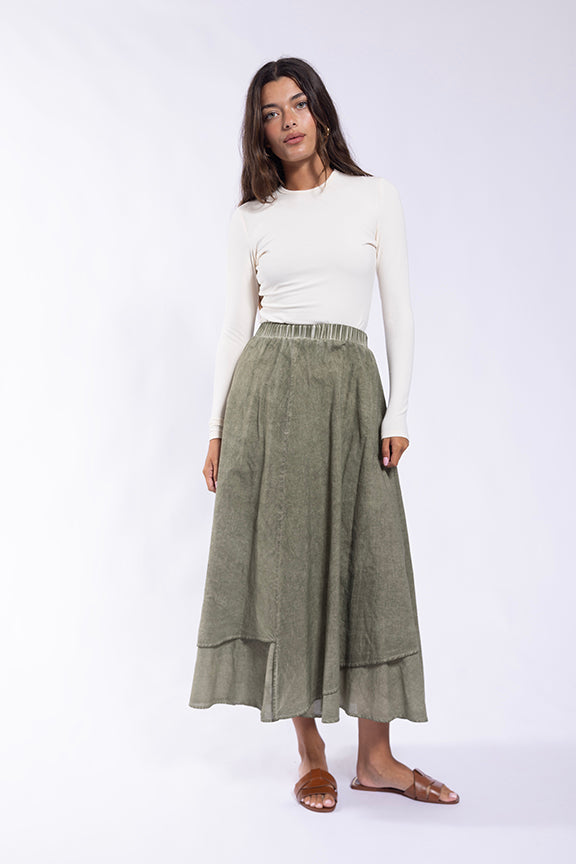 O&E Layered Washed Flowy Skirt